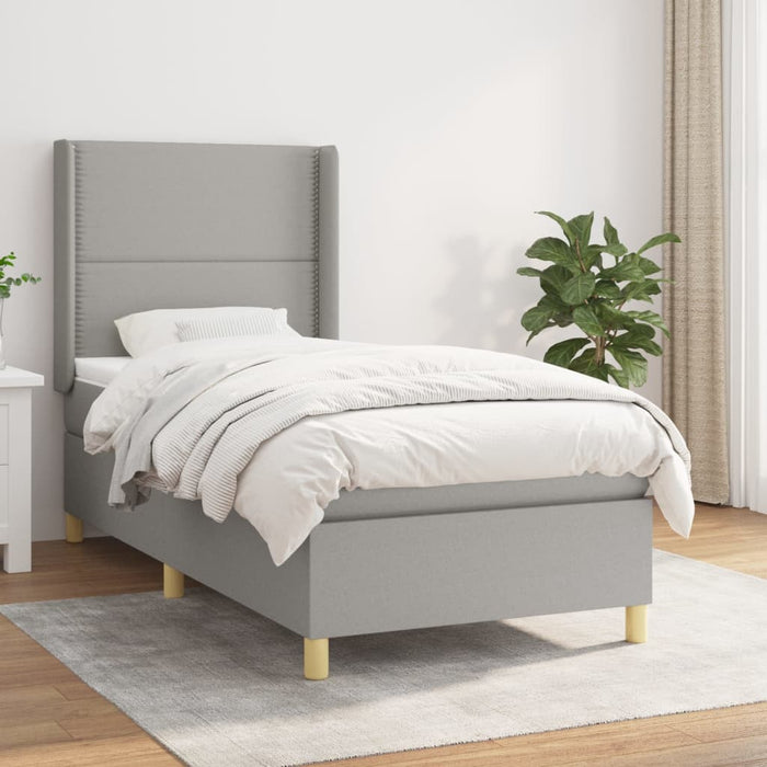 Pat box spring cu saltea, gri deschis, 90x190 cm, textil - WALTI WALTI