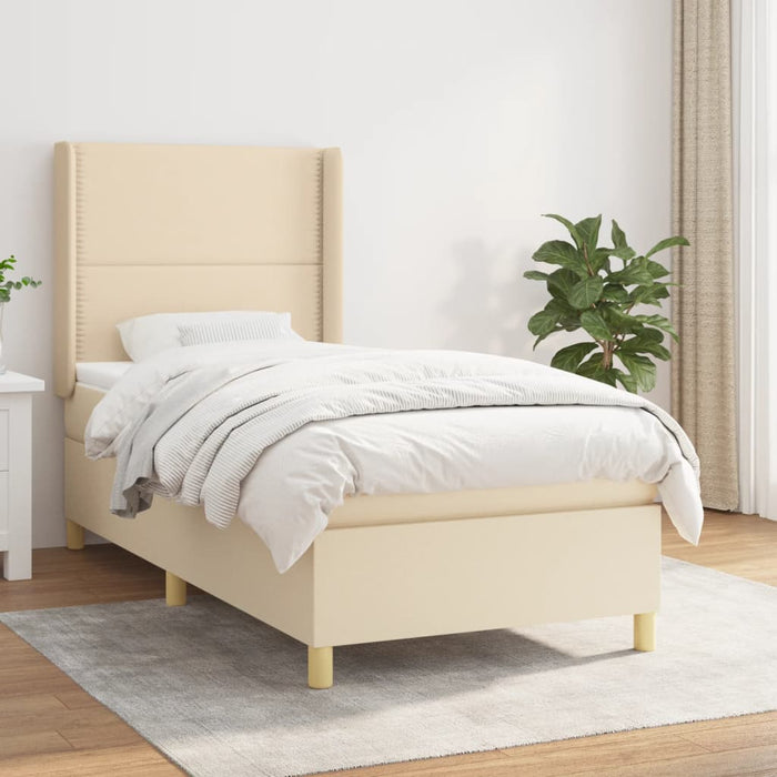 Pat box spring cu saltea, crem, 90x190 cm, textil - WALTI WALTI