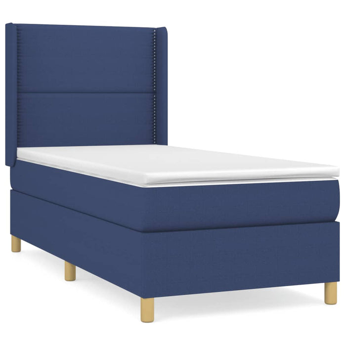 Pat box spring cu saltea, albastru, 90x190 cm, textil - WALTI WALTI