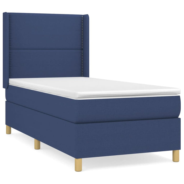 Pat box spring cu saltea, albastru, 100x200 cm, textil - WALTI WALTI
