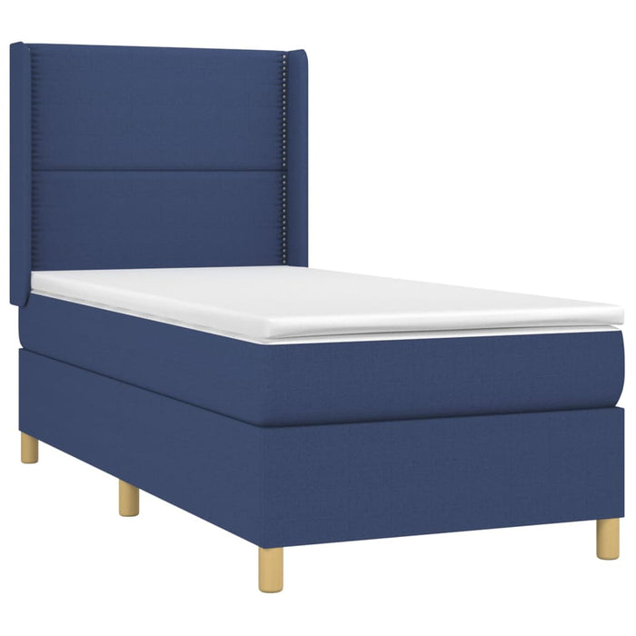 Pat box spring cu saltea, albastru, 100x200 cm, textil - WALTI WALTI
