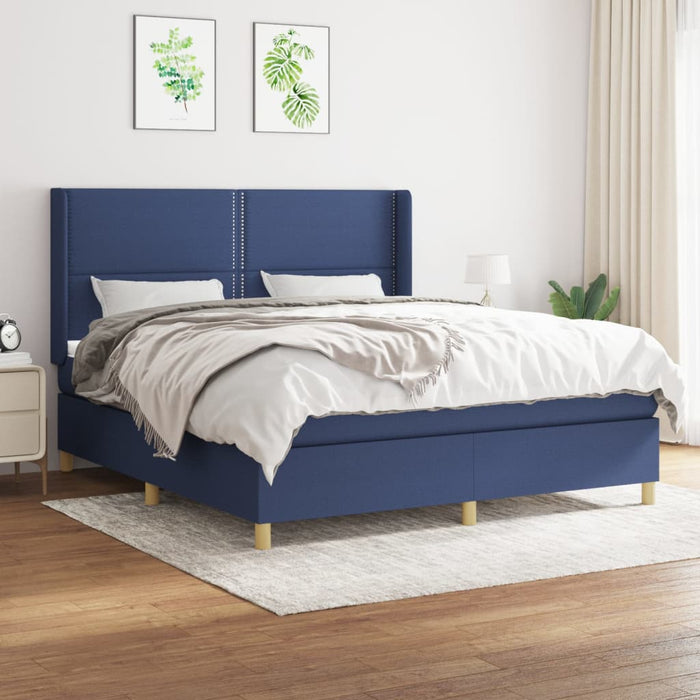 Pat box spring cu saltea, albastru, 180x200 cm, material textil - WALTI WALTI