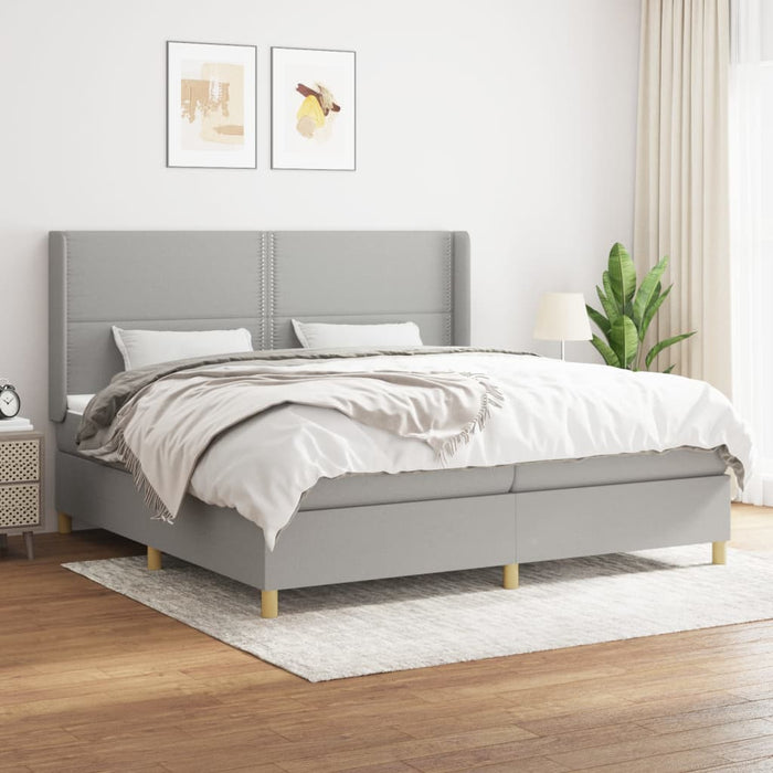 Pat box spring cu saltea, gri deschis, 200x200 cm, textil - WALTI WALTI