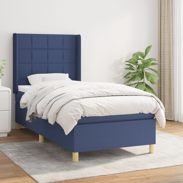 Pat box spring cu saltea, albastru, 80x200 cm, textil WALTI