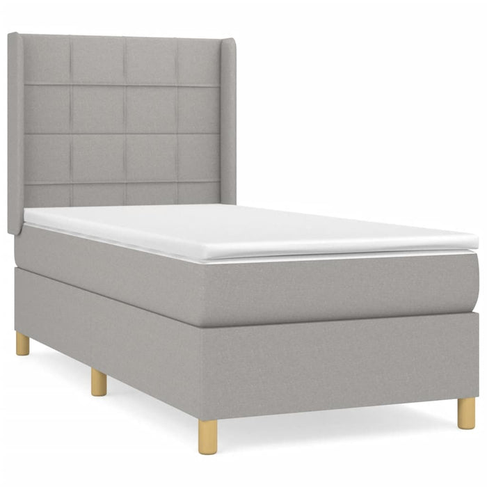 Pat box spring cu saltea, gri deschis, 90x190 cm, textil - WALTI WALTI