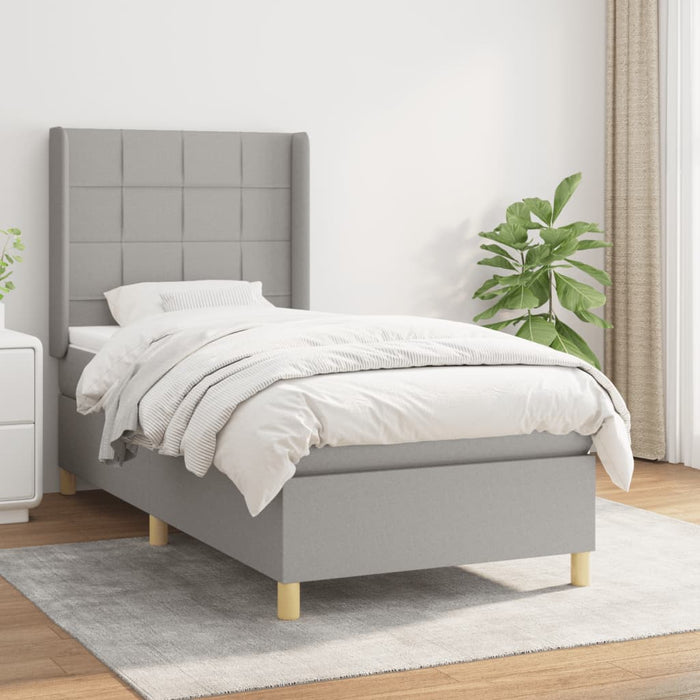 Pat box spring cu saltea, gri deschis, 90x190 cm, textil - WALTI WALTI