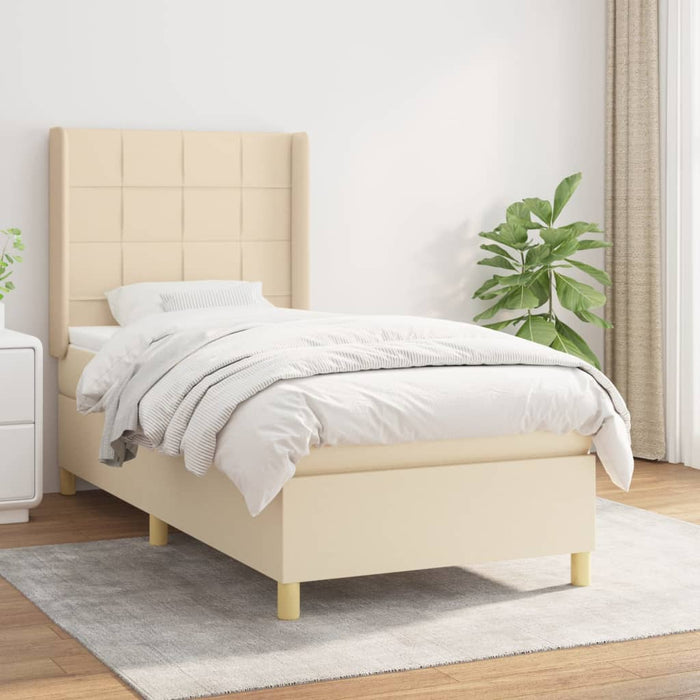 Pat box spring cu saltea, crem, 90x200 cm, textil - WALTI WALTI