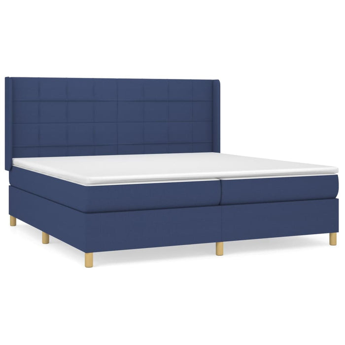 Pat box spring cu saltea, albastru, 200x200 cm, textil - WALTI WALTI