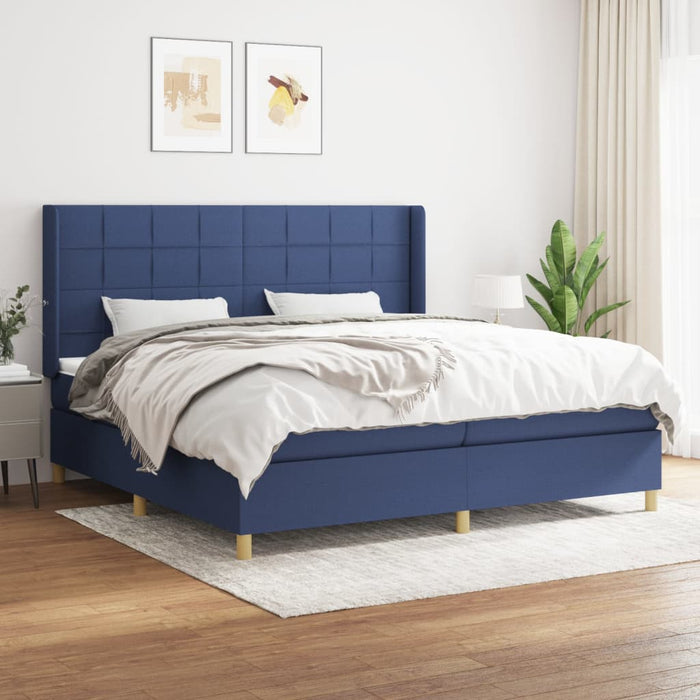 Pat box spring cu saltea, albastru, 200x200 cm, textil - WALTI WALTI