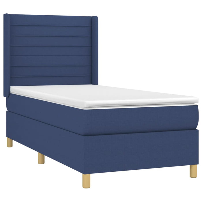 Pat box spring cu saltea, albastru, 80x200 cm, textil - WALTI WALTI