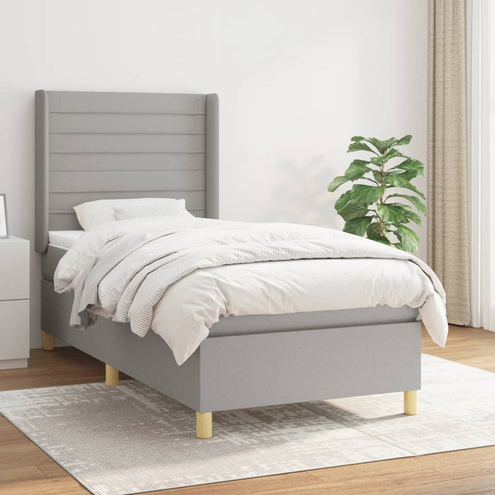 Pat box spring cu saltea, gri deschis, 90x190 cm, textil - WALTI WALTI