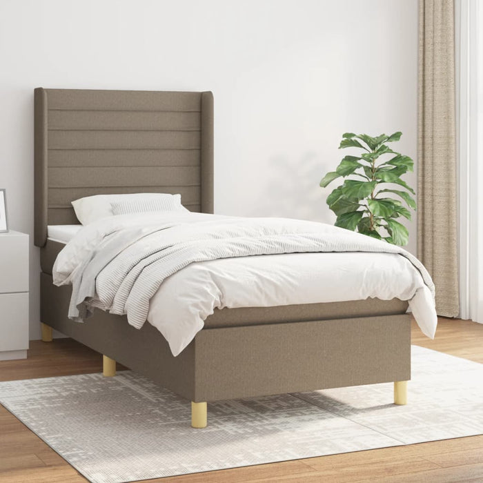 Pat box spring cu saltea, gri taupe, 90x190 cm, textil WALTI