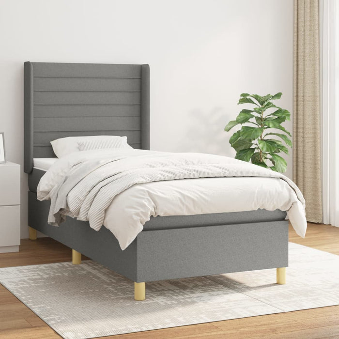 Pat box spring cu saltea, gri închis, 90x200 cm, textil - WALTI WALTI