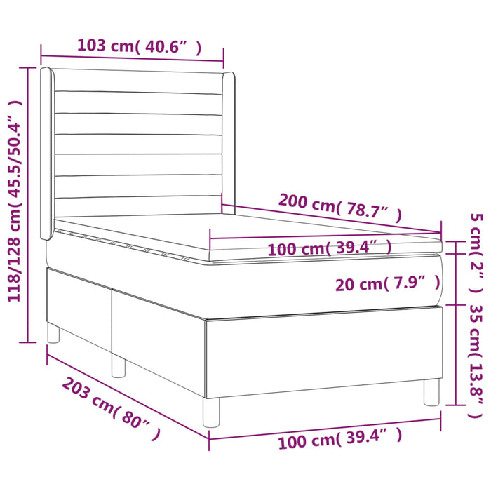 Pat box spring cu saltea, gri deschis, 100x200 cm, textil - WALTI WALTI