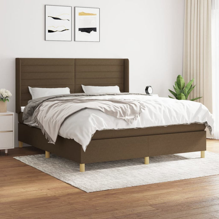 Pat box spring cu saltea, maro închis, 160x200 cm, textil WALTI