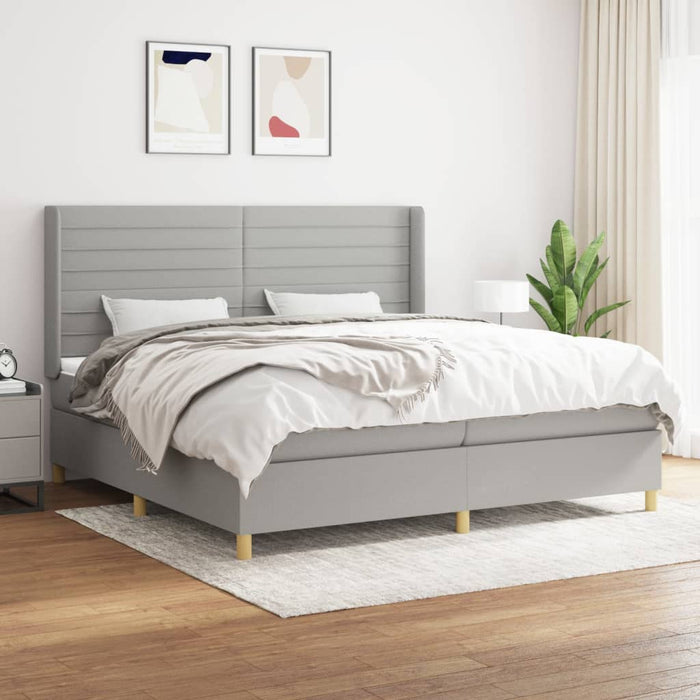 Pat box spring cu saltea, gri deschis, 200x200 cm, textil - WALTI WALTI