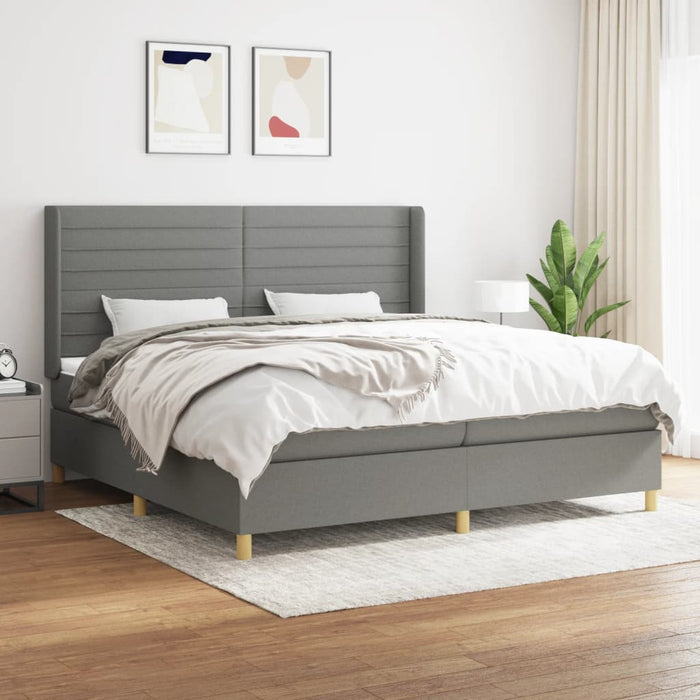 Pat box spring cu saltea, gri închis, 200x200 cm, textil - WALTI WALTI