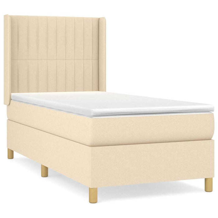 Pat box spring cu saltea, crem, 80x200 cm, textil WALTI
