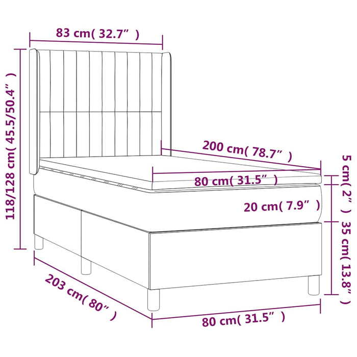 Pat box spring cu saltea, crem, 80x200 cm, textil WALTI