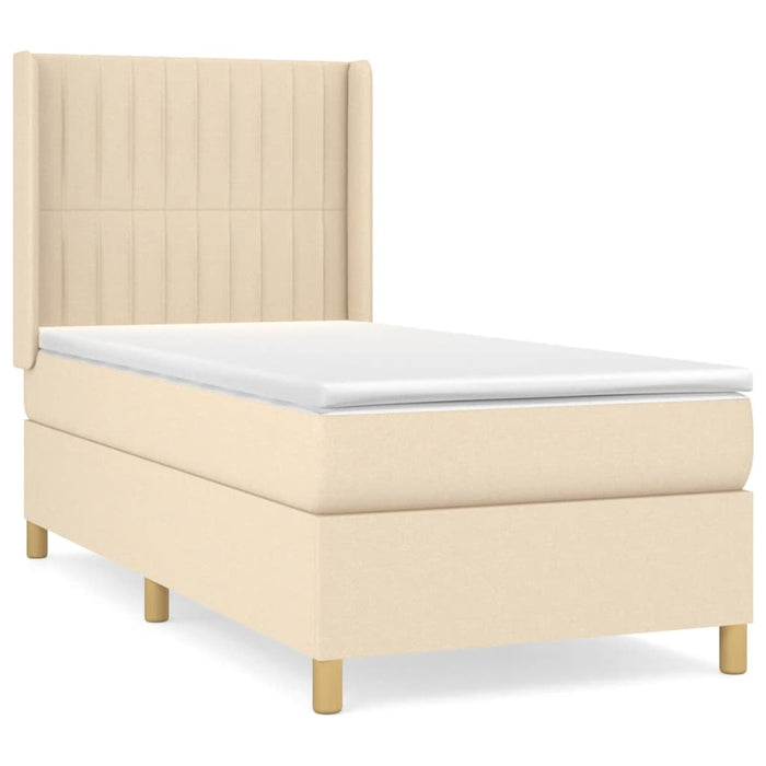 Pat box spring cu saltea, crem, 90x190 cm, textil - WALTI WALTI