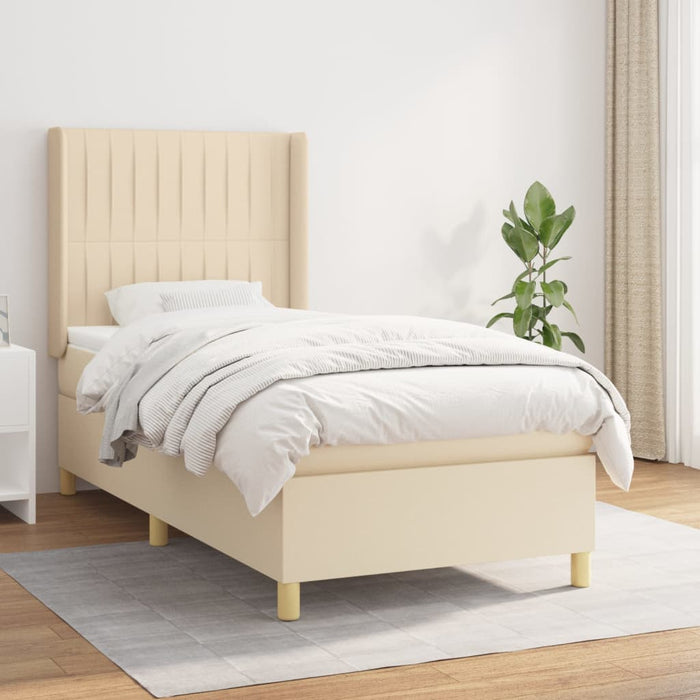 Pat box spring cu saltea, crem, 90x190 cm, textil - WALTI WALTI