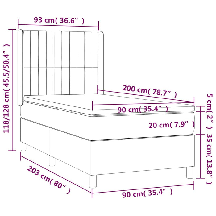 Pat box spring cu saltea, negru, 90x200 cm, textil - WALTI WALTI