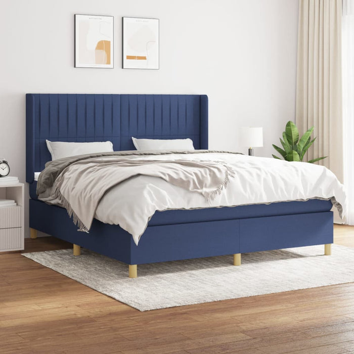 Pat box spring cu saltea, albastru, 180x200 cm, material textil - WALTI WALTI