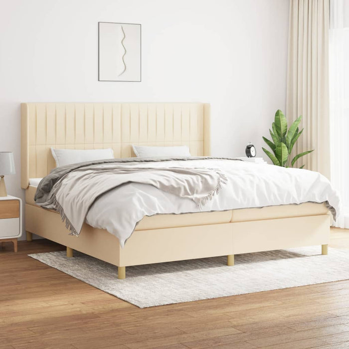 Pat box spring cu saltea, crem, 200x200 cm, textil - WALTI WALTI