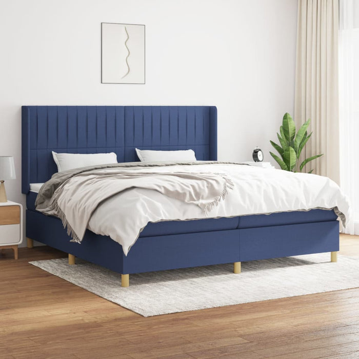 Pat box spring cu saltea, albastru, 200x200 cm, textil - WALTI WALTI