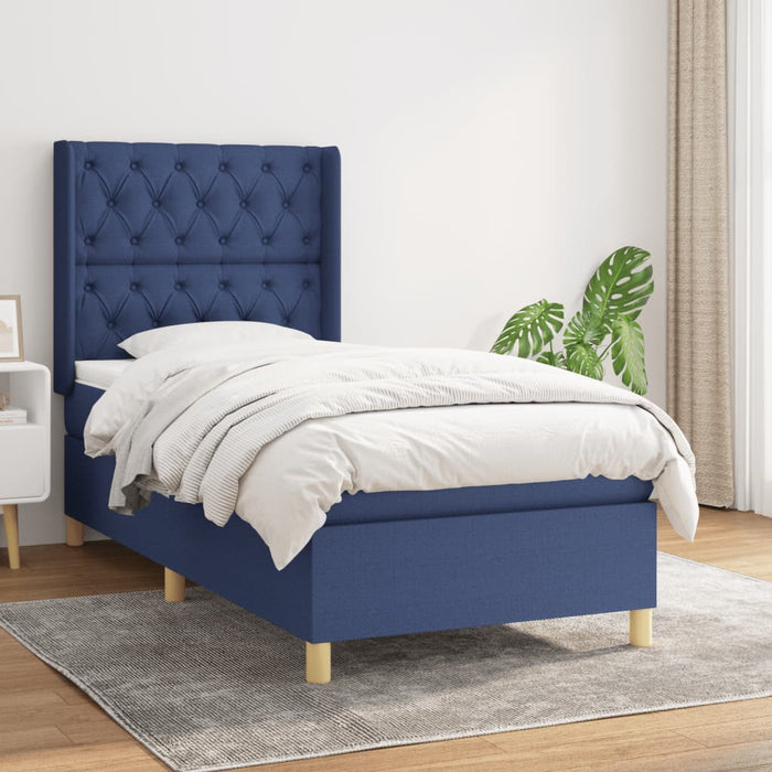 Pat box spring cu saltea, albastru, 80x200 cm, textil - WALTI WALTI