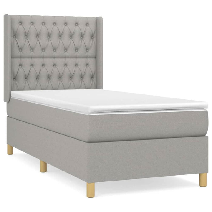 Pat box spring cu saltea, gri deschis, 90x190 cm, textil - WALTI WALTI