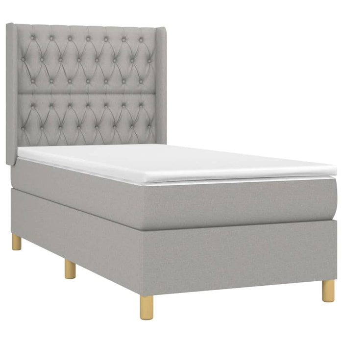 Pat box spring cu saltea, gri deschis, 90x190 cm, textil - WALTI WALTI