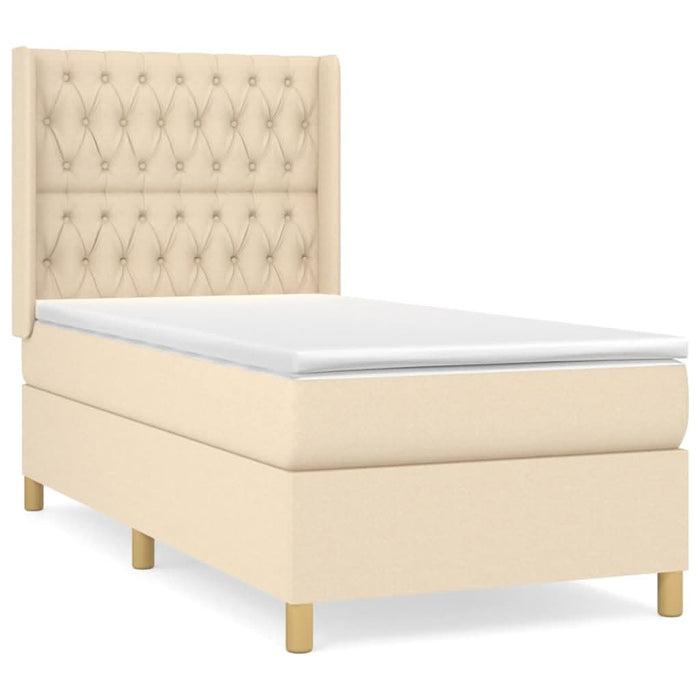 Pat box spring cu saltea, crem, 90x190 cm, textil - WALTI WALTI