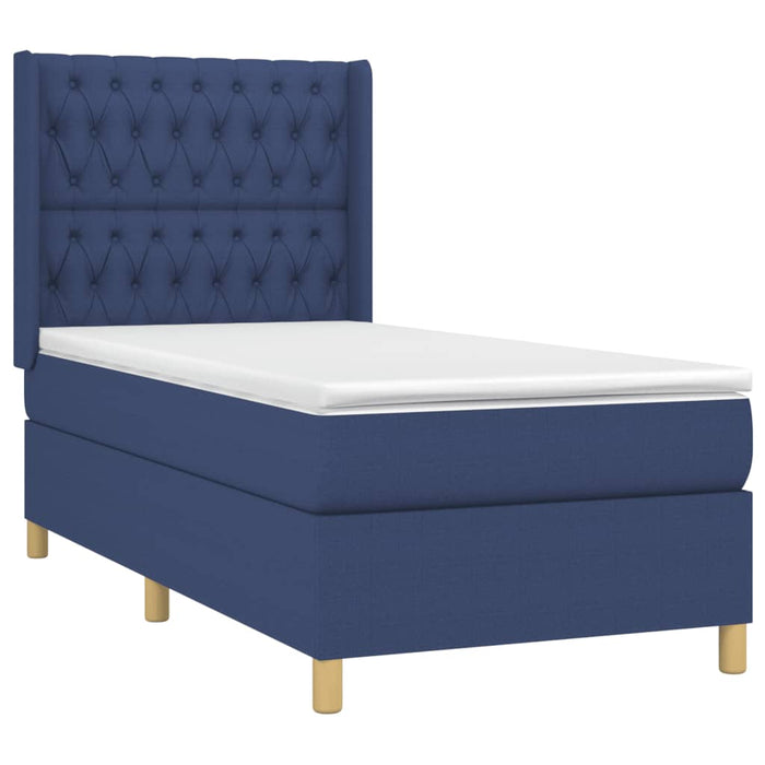 Pat box spring cu saltea, albastru, 90x200 cm, textil - WALTI WALTI