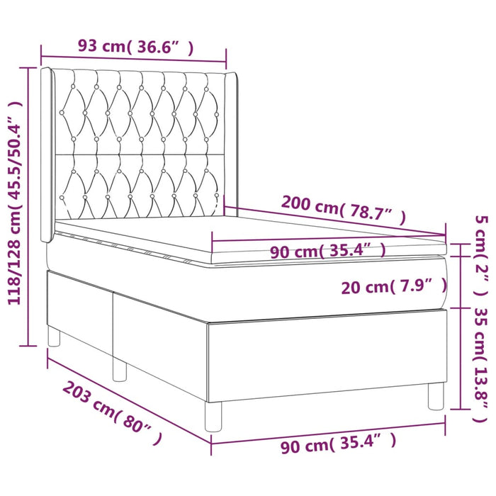Pat box spring cu saltea, albastru, 90x200 cm, textil - WALTI WALTI