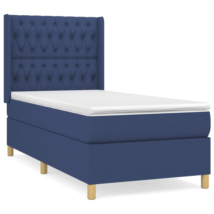 Pat box spring cu saltea, albastru, 100x200 cm, textil WALTI