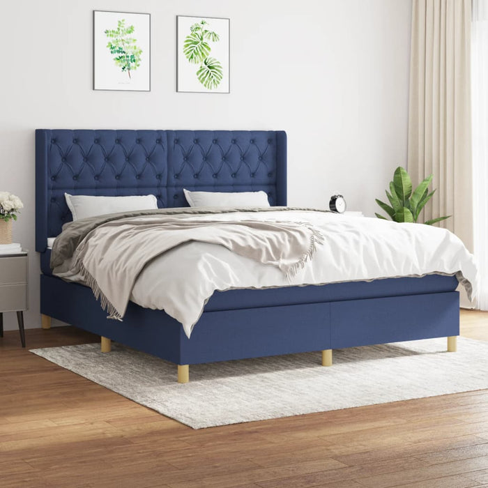 Pat continental cu saltea, albastru, 160x200cm, material textil - WALTI WALTI