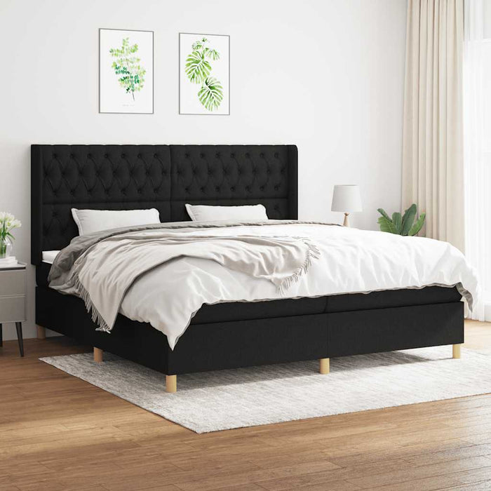 Pat box spring cu saltea, negru, 200x200 cm, textil - WALTI WALTI