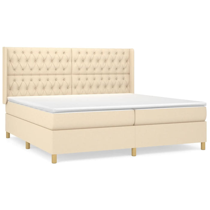 Pat box spring cu saltea, crem, 200x200 cm, textil - WALTI WALTI