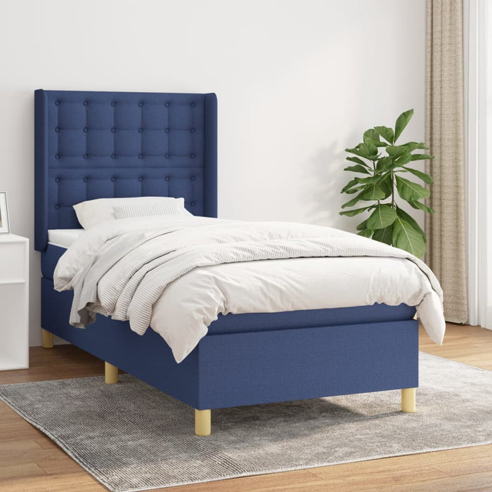 Pat box spring cu saltea, albastru, 80x200 cm, textil - WALTI WALTI