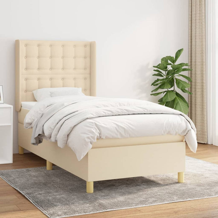 Pat box spring cu saltea, crem, 90x190 cm, textil - WALTI WALTI