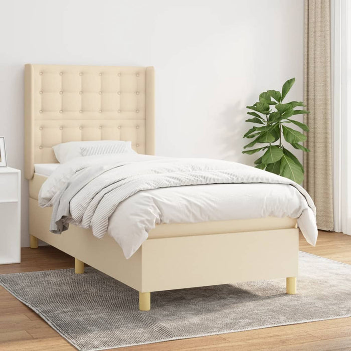 Pat box spring cu saltea, crem, 90x200 cm, textil - WALTI WALTI