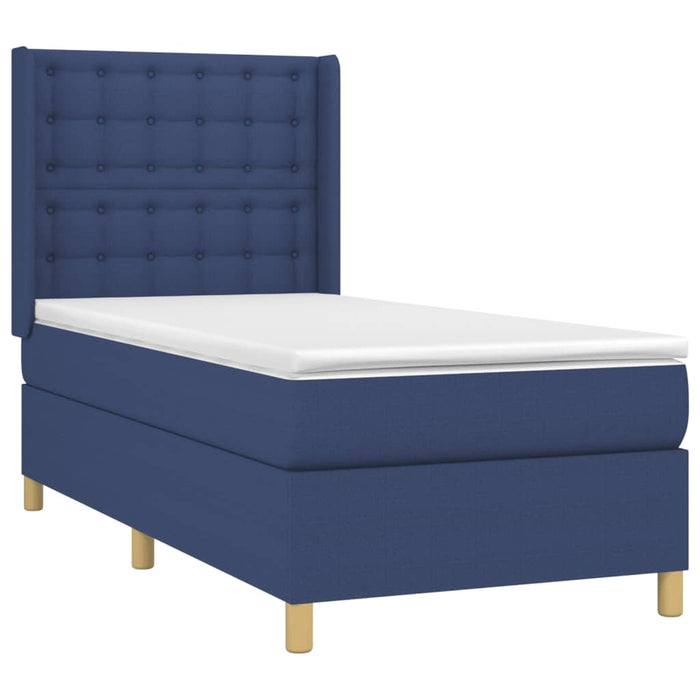 Pat box spring cu saltea, albastru, 90x200 cm, textil - WALTI WALTI