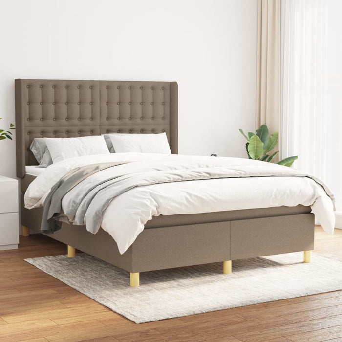 Pat box spring cu saltea, gri taupe, 140x200 cm, textil WALTI