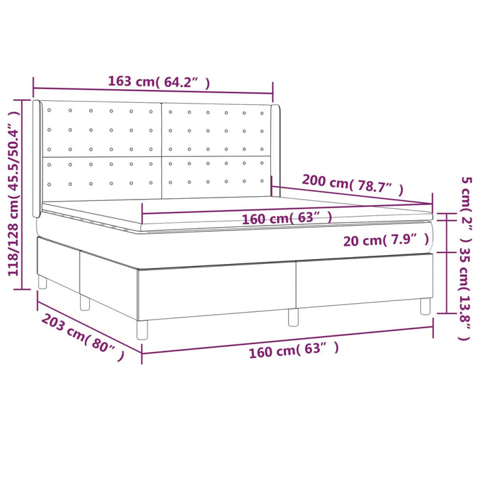 Pat continental cu saltea, gri închis, 160x200 cm, țesătură WALTI