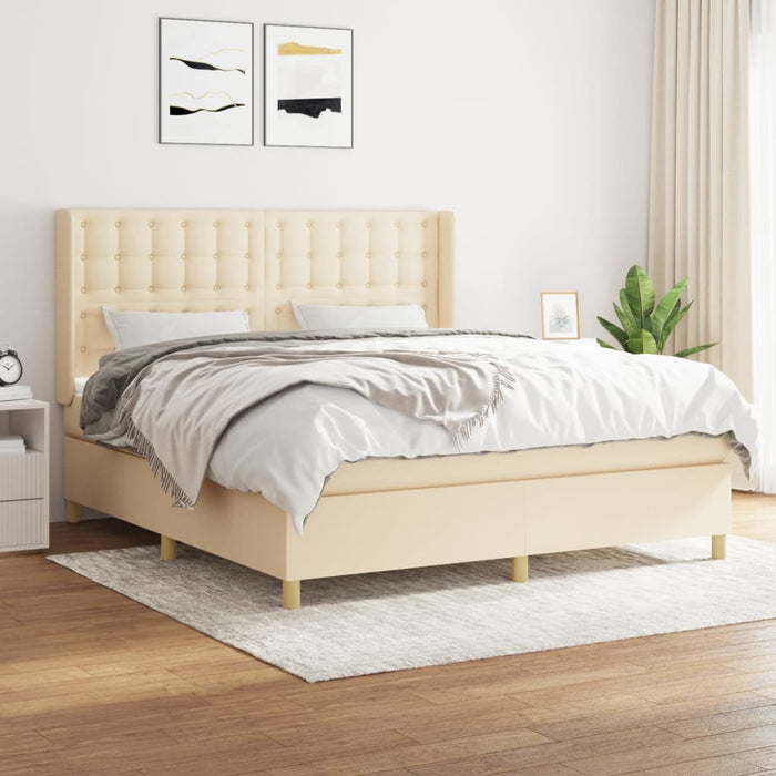 Pat box spring cu saltea, crem, 160x200 cm, material textil - WALTI WALTI