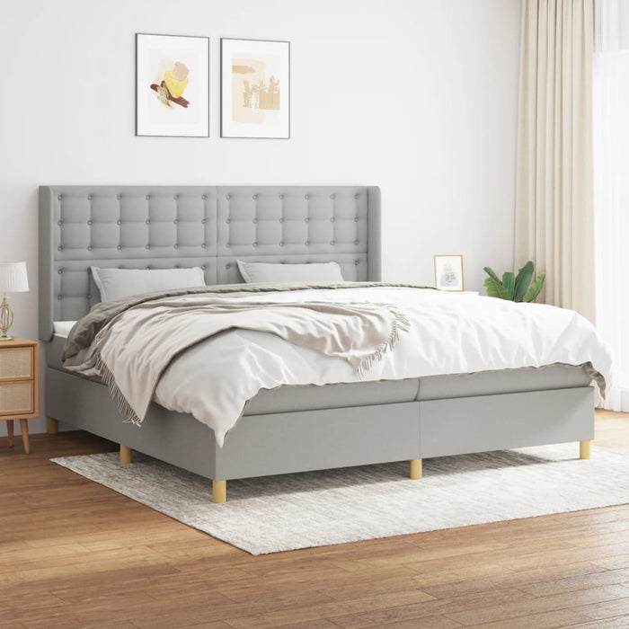 Pat box spring cu saltea, gri deschis, 200x200 cm, textil - WALTI WALTI