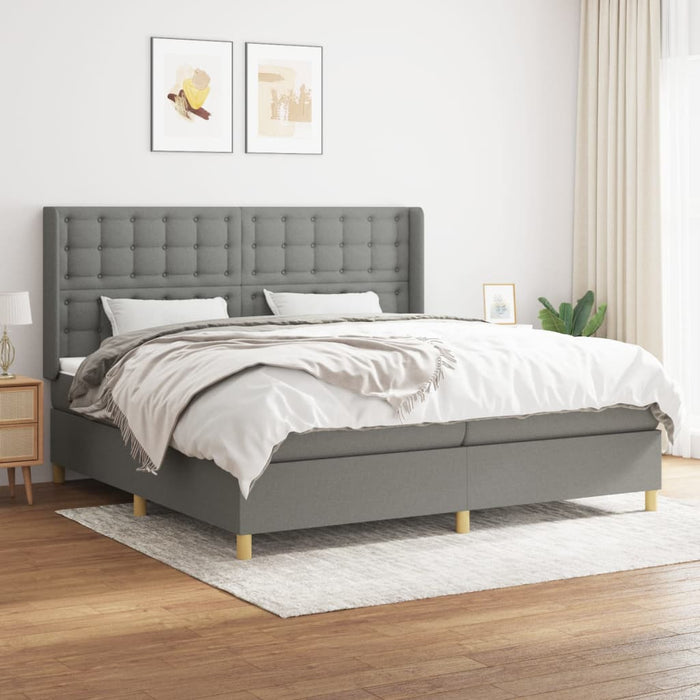 Pat box spring cu saltea, gri închis, 200x200 cm, textil - WALTI WALTI
