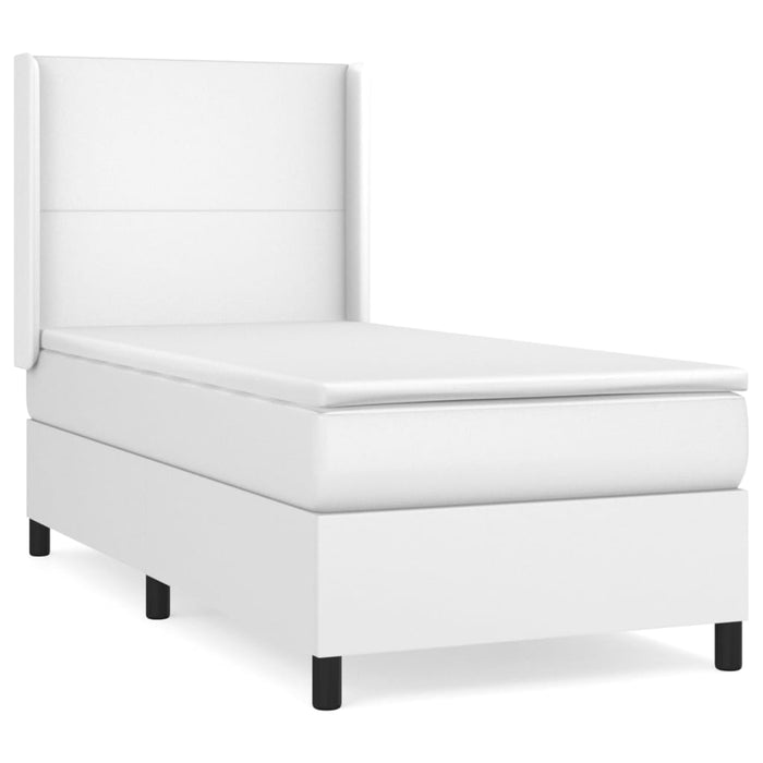 Pat box spring cu saltea, alb, 80x200 cm, piele ecologică WALTI