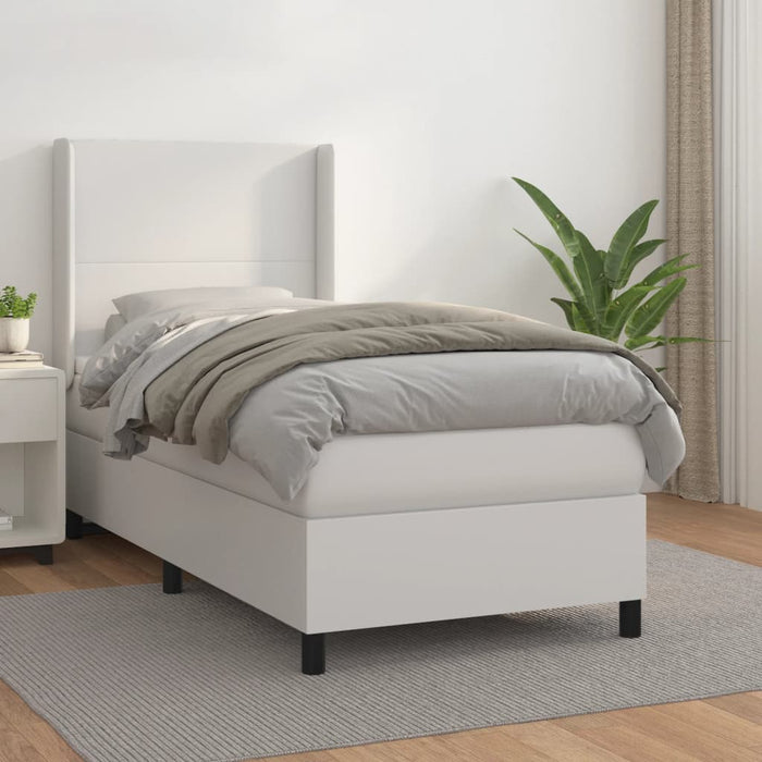 Pat box spring cu saltea, alb, 80x200 cm, piele ecologică WALTI